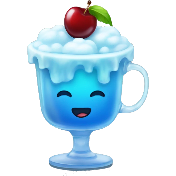 Blue sky jelly with a cherry on top and clouds in a class cup emoji