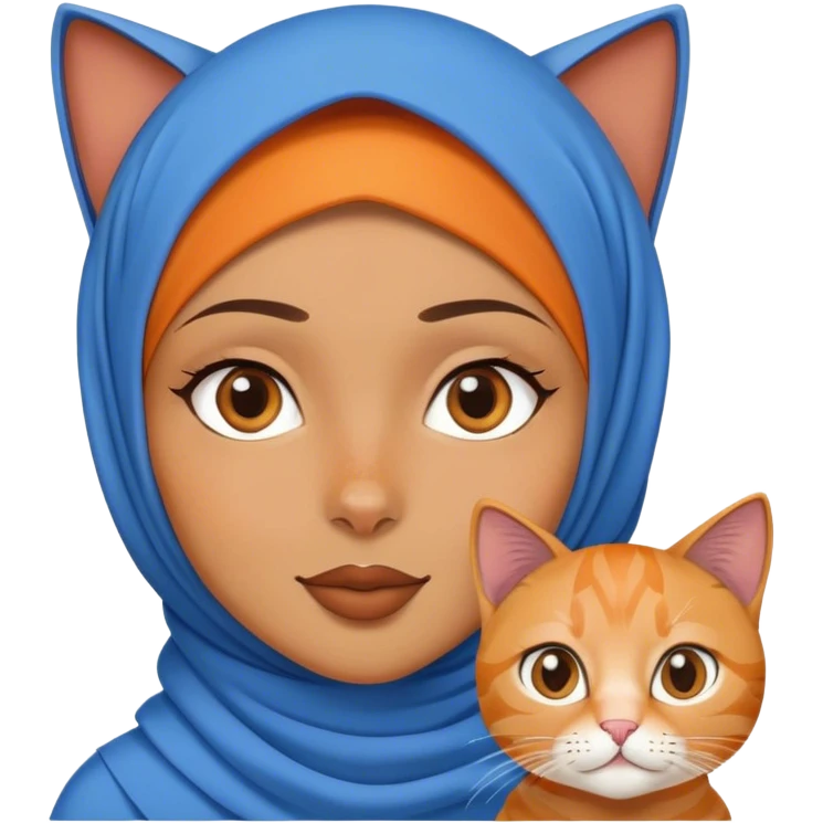 hijabi girl with blue hijab and brown skin. make her look really cool. and give her an orange cat emoji