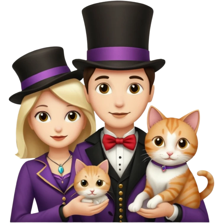 magician couple and their pet cat emoji