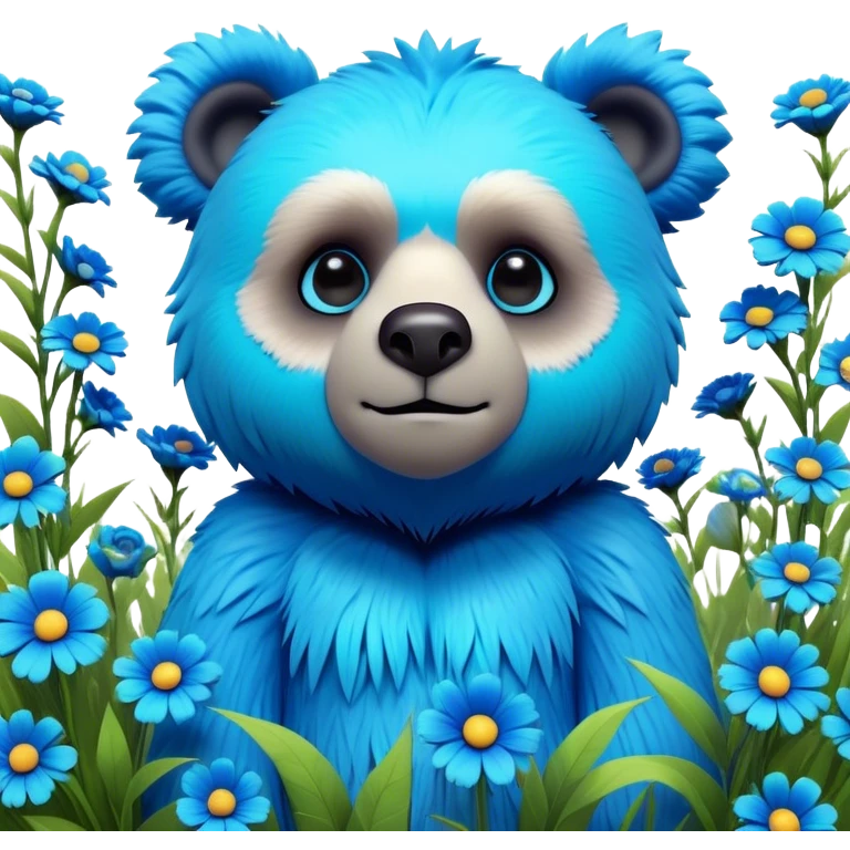 3D, adorable little Pixar style blue neon punk bear in a field of flowers, ultra detailed, each lash, eye, and strand of fur is shown in stunning detail as though captured in a timeless photograph, rich textures, visually rich, so lifelike it feels like it could leap off the page at any moment emoji