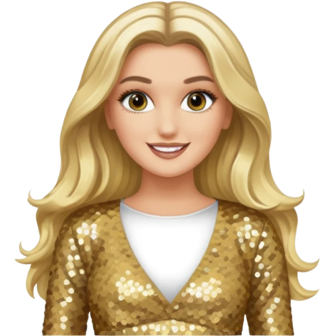 Perrie Edwards from Little Mix with long blonde hair, gold sequin outfit emoji