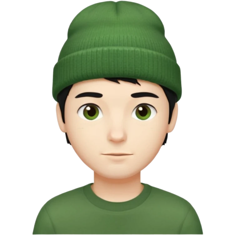 French guy with short black hair wearing a green beanie, casual vibe emoji