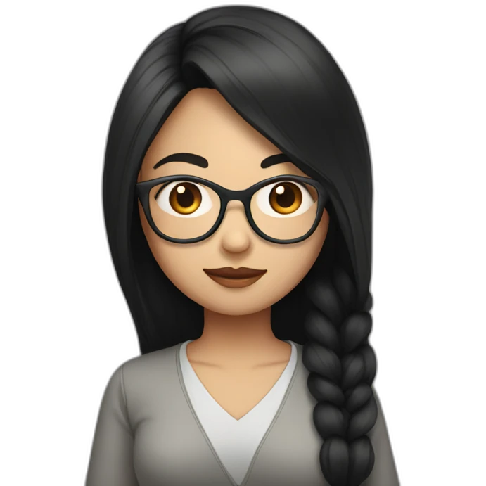 Asian girl with long black hair and glasses Cross legged emoji