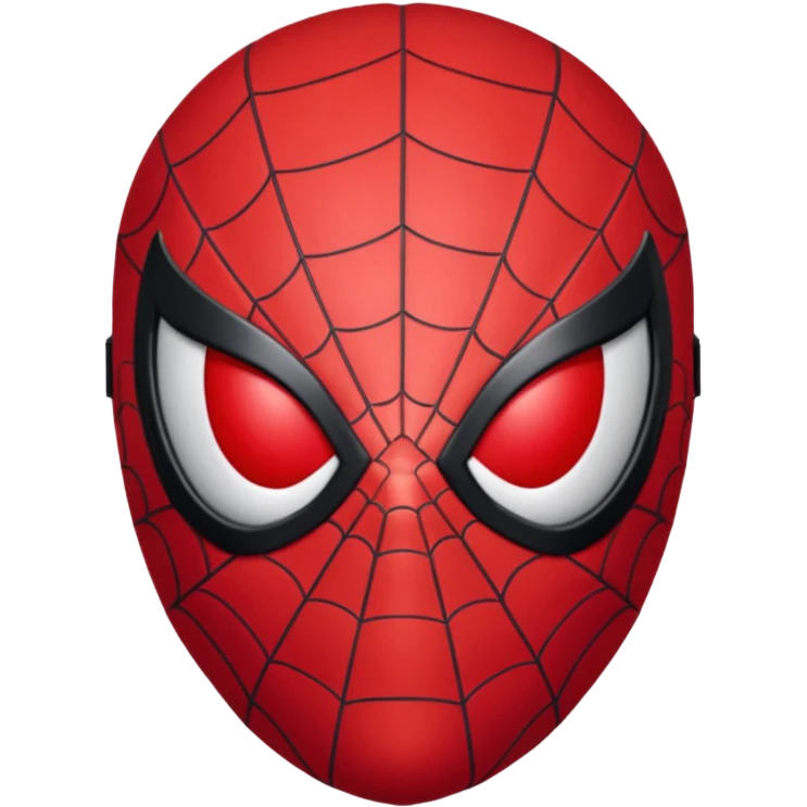 Spider-Man head, black mask, red webbing, large red eyes, minimal, clean, rounded, 3D shading, front-facing emoji