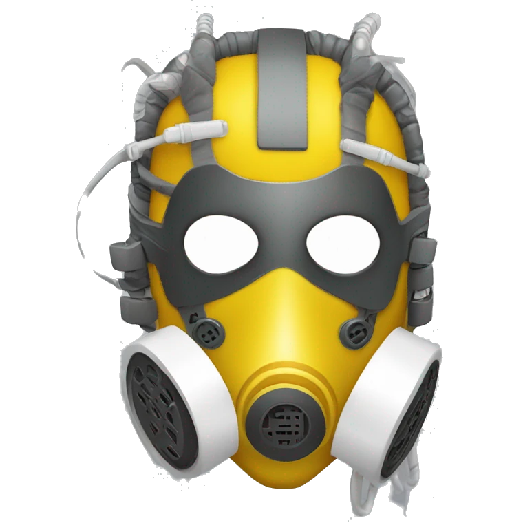 Dark yellow Mohawk female cyborg head with white respirator mask and circuits emoji