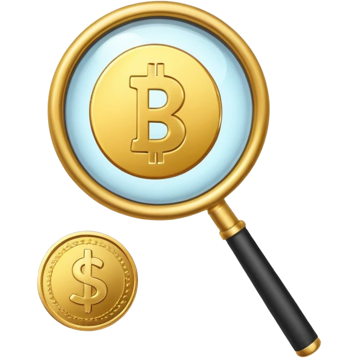 magnifying glass pointing at the coin emoji