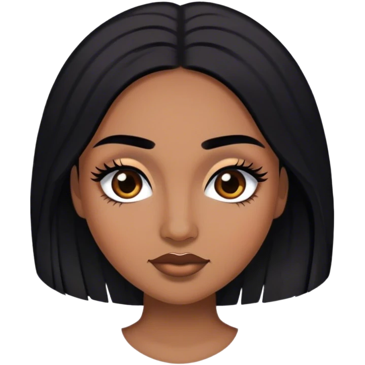 Woman with medium brown skin, medium arched dark brown eyebrows, full lashes,and long black hair emoji