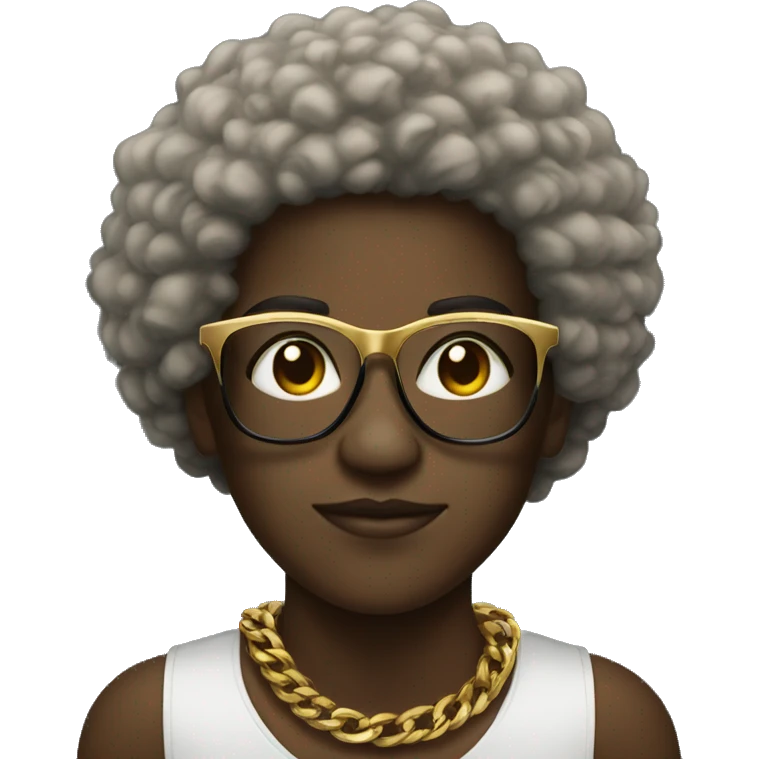 African American meaning with afro, black & gold immediately glasses and  gold chain emoji