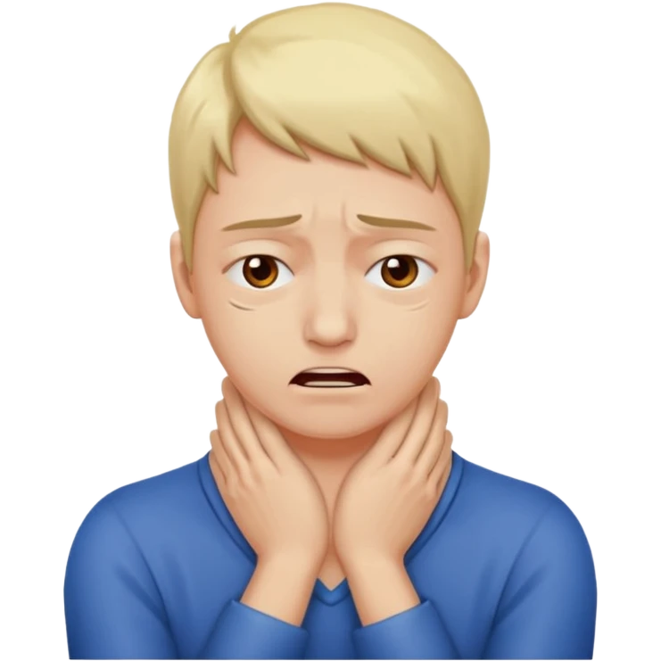 a bust of a person with both their hands around their neck with a face in pain emoji