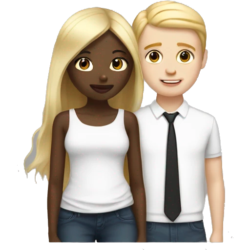 black girl with straight hair and white boy with blonde hair kissing  emoji
