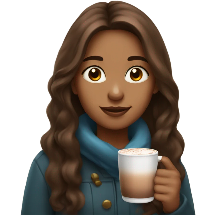 Girl with brown long hair and a hot chocolate emoji