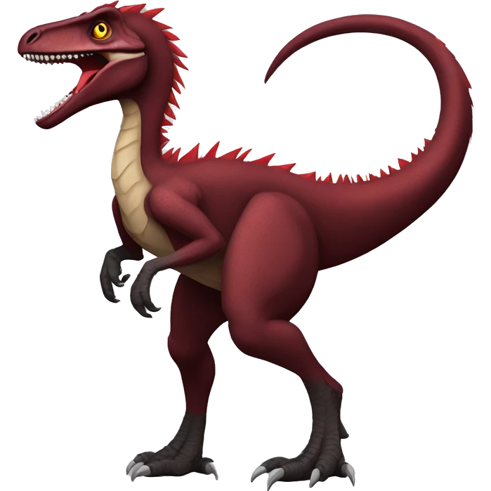 Cool edgy handsome Maroon-colored velociraptor with red spiky mane full body emoji