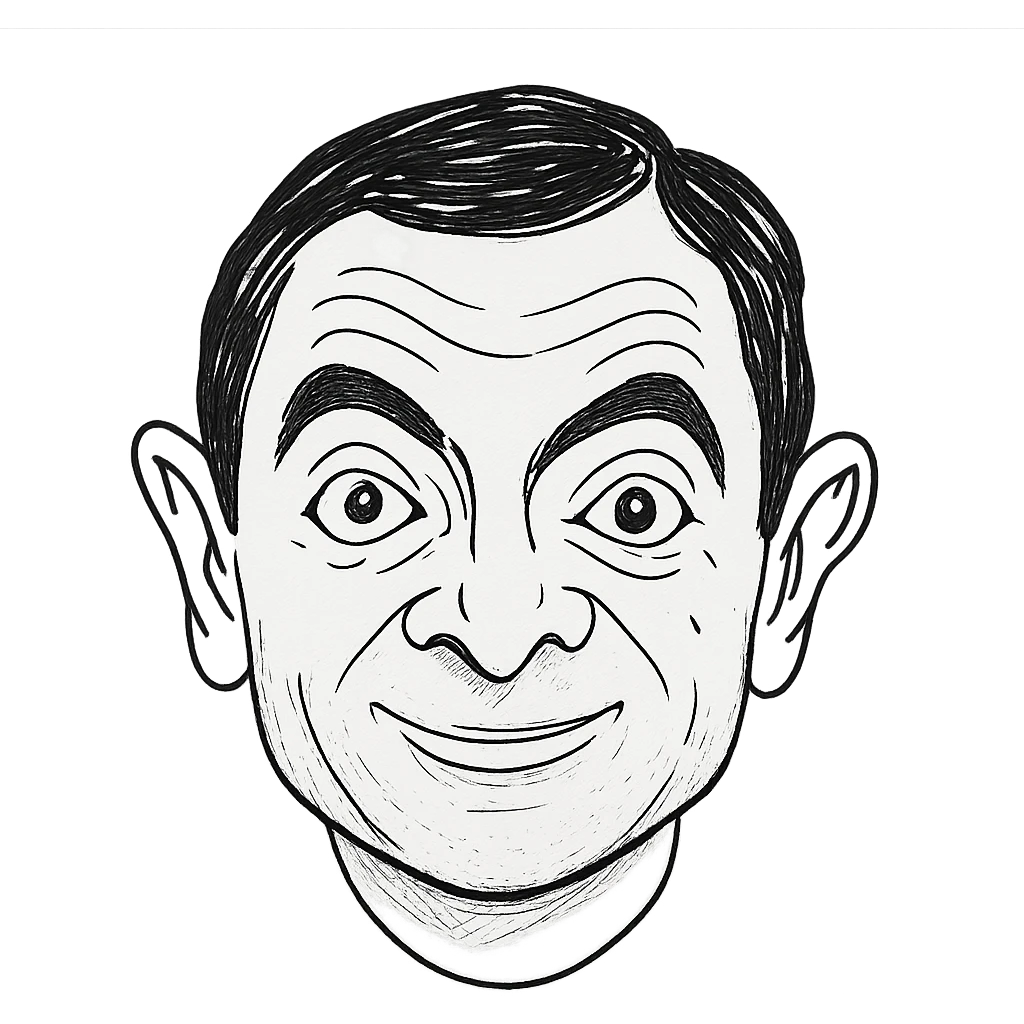 realistic icon of Mr. Bean's face, hand-drawn look, black and white emoji