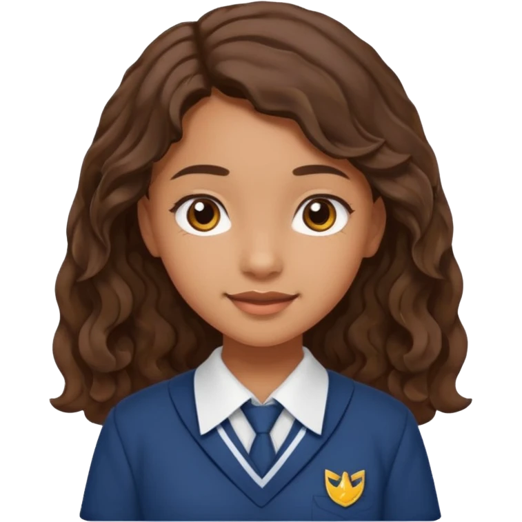 Quiero a una persona morena no tan morena , que sea una adolescente , que lleve uniforme escolar , con un pelo ondulado pero que sea negro castaño,pero no regido , pero que tenga una sonrisa suave, pero que este con un fondo blanco. emoji
