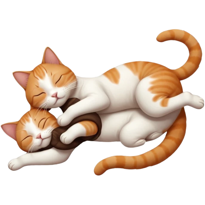 ginger and white small cat eyes closed lying down upside down with paws stretched out in different directions emoji
