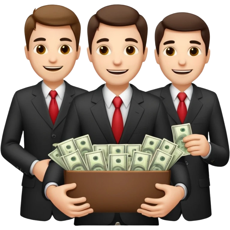 a group businessmen with greedy faceholding so many money emoji
