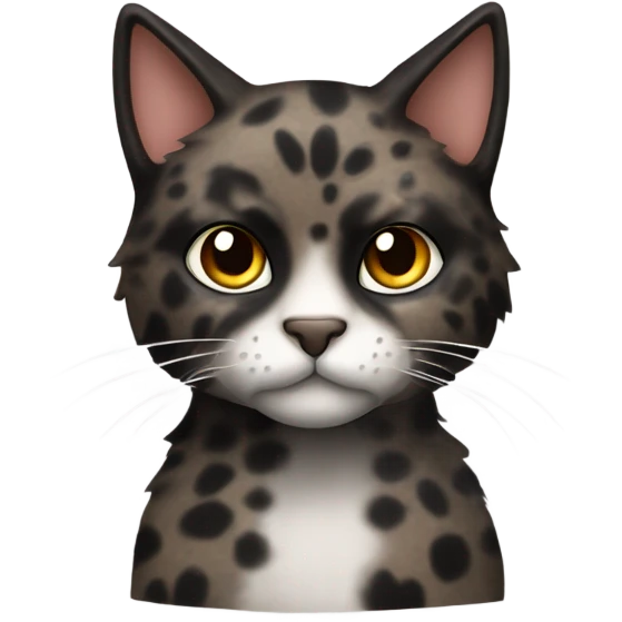 Furry dark beown and black speckled cat emoji