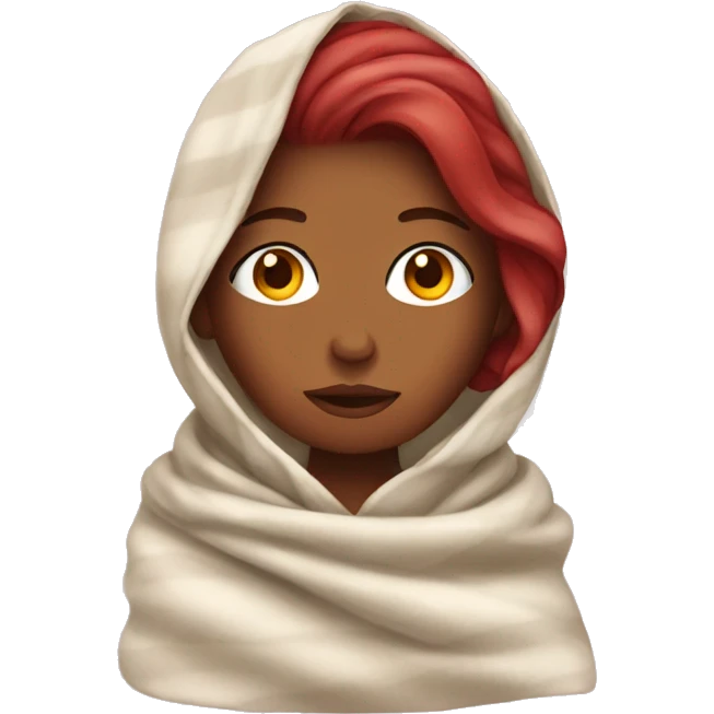 Woman with cherry hair in a blanket emoji