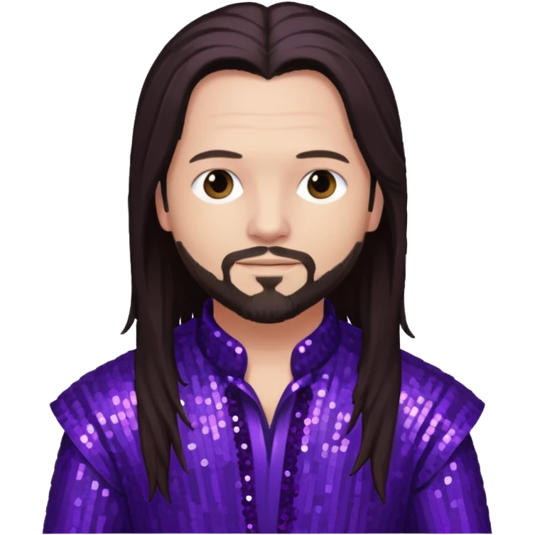 Jonathan Davis with long dark brown hair, purple sequin outfit emoji