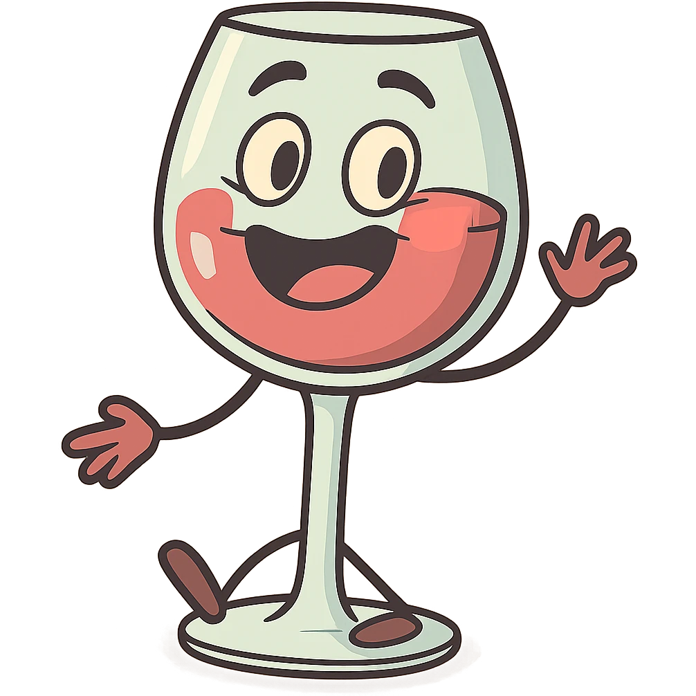 a cartoon wine glass with a happy face emoji