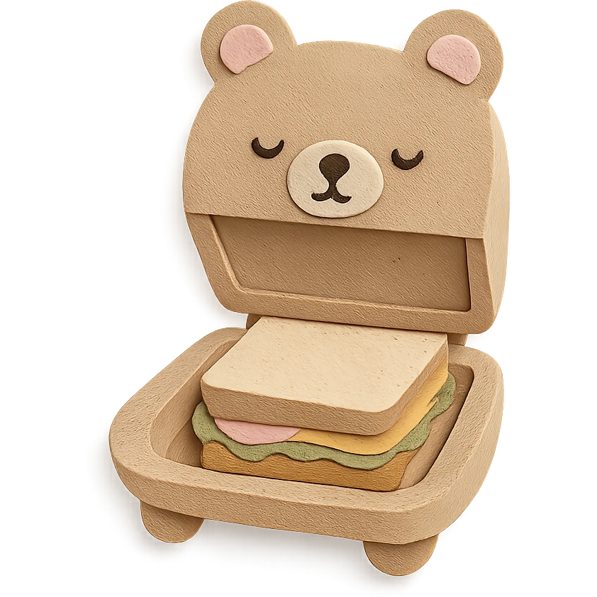 creamy brown sandwich maker bear, opening with a cute sandwich inside, soft pastel, full-body emoji