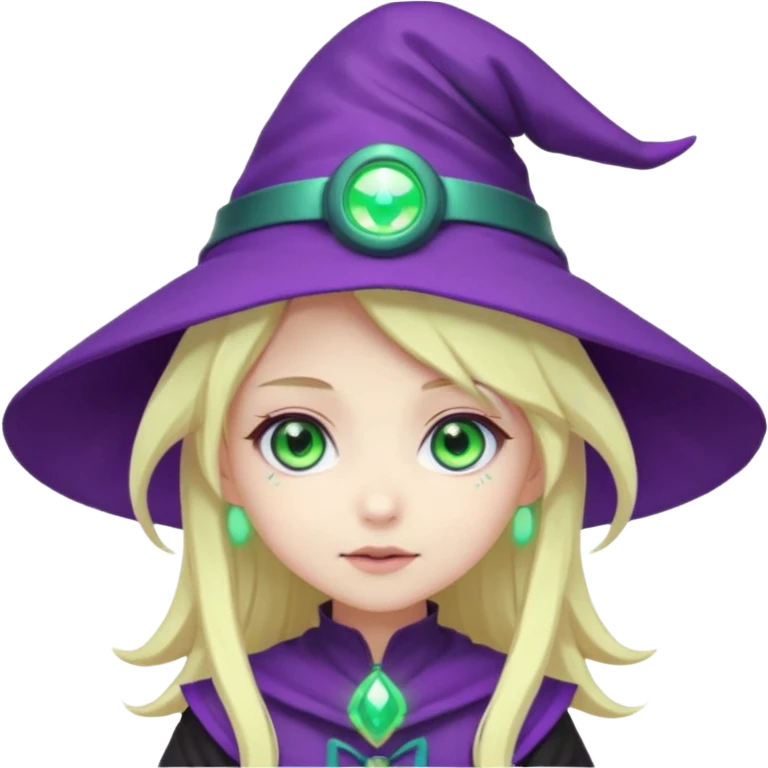 Make a blonde girl with green glowing headset on with teal eyes and a purple haired girl with green eyes waering a purple wit hes hat haveing fun , make them a chibi emoji page anime style emoji