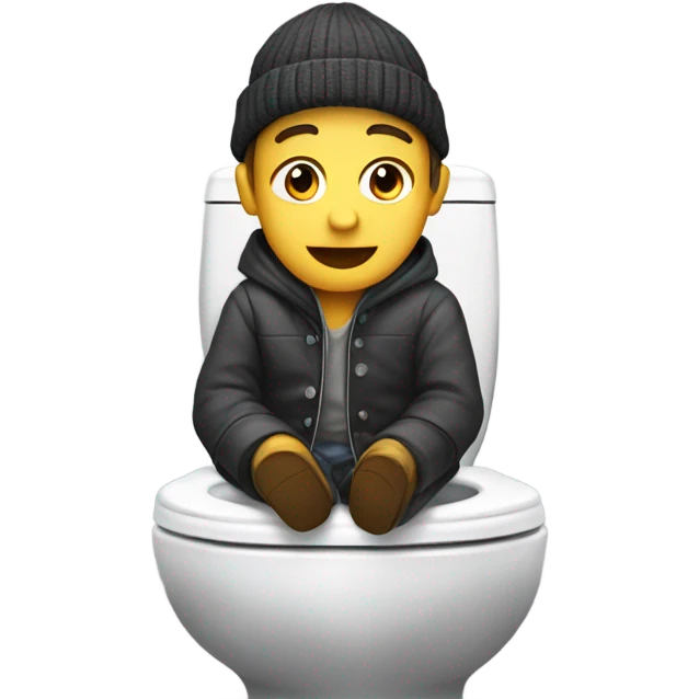 dude with beanie and coat sitting on toilet emoji