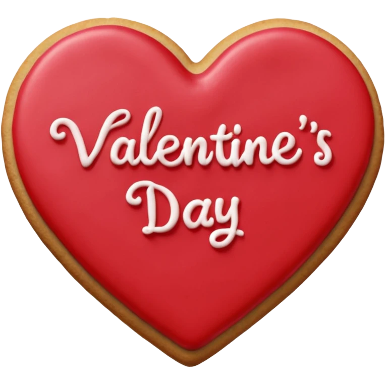 Heart-shaped cookie with smooth red icing, write 'Valentine's day' on top of the red icing in white icing emoji