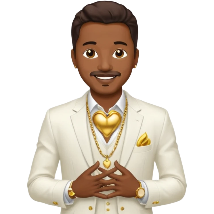 Ralph Tresvant with dark brown hair, white suit jacket, shirtless with necklace emoji