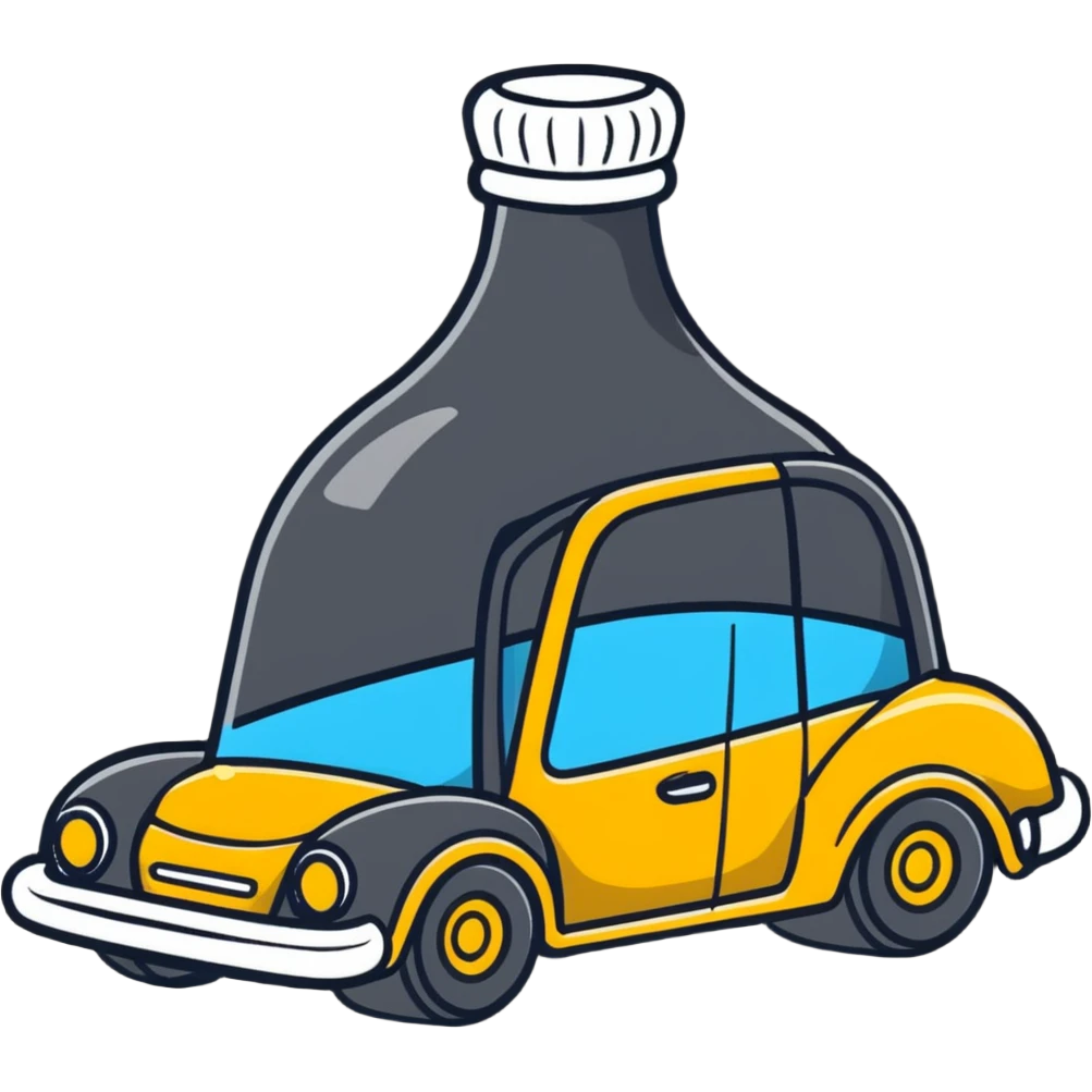 cartoonish icon of a car with wobbly motion lines and a bottle, representing drunk driving emoji