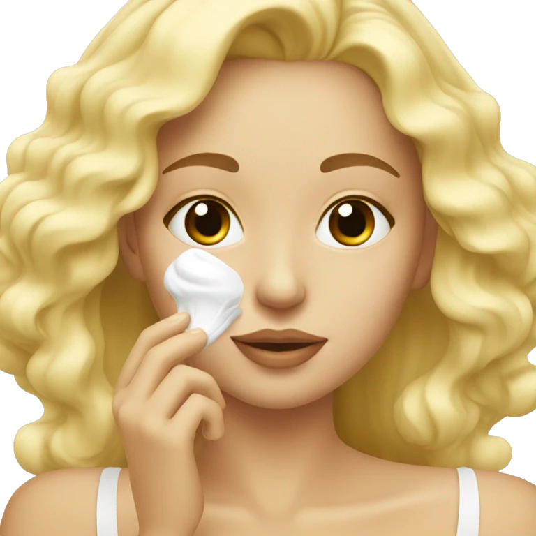 blonde girl applying cream on her face emoji