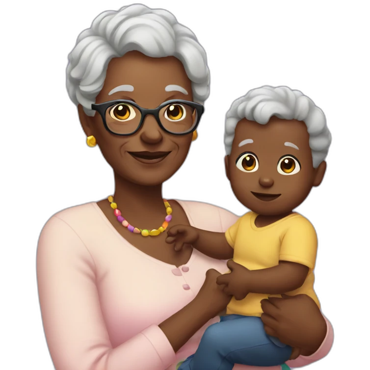 grandma holding black baby with rainbow hair emoji
