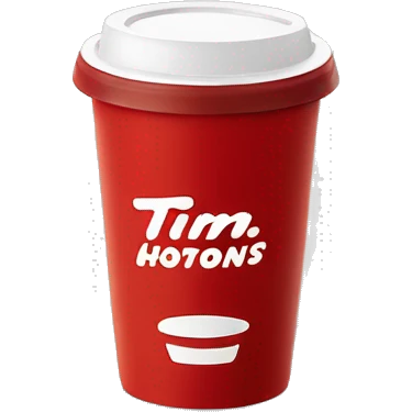 “Red Tim Hortons coffee cup with large white ‘Tim Hortons’ logo in script, black plastic lid, and a simple, clean design.” emoji