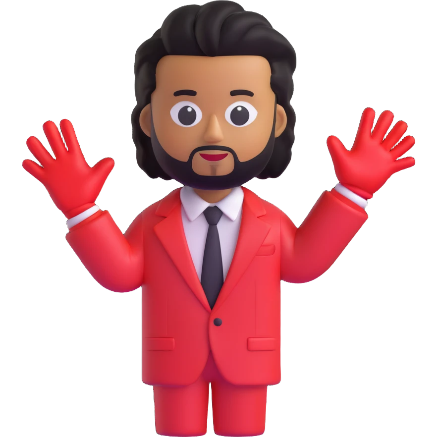 The Weeknd emoji with iconic red suit and gloves inspired by Blinding Lights era emoji