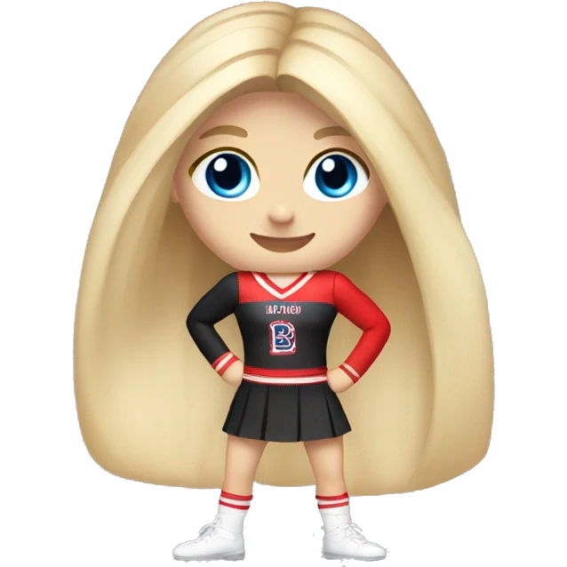Long hair girl wearing red and black uniform American with blonde hair and blue eyes doing cheerleading  emoji