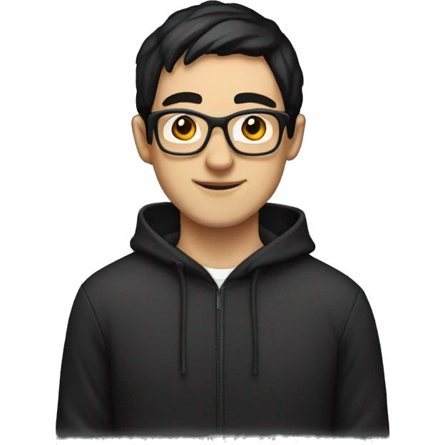 nerd white guy with short black hair and headphones in black hoodie emoji