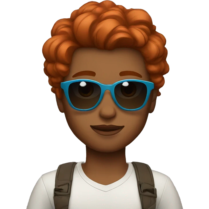 Red hair short brown skin and heart shaped sunglasses emoji