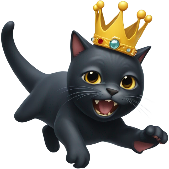 Black cat in a crown punching a shark emoji