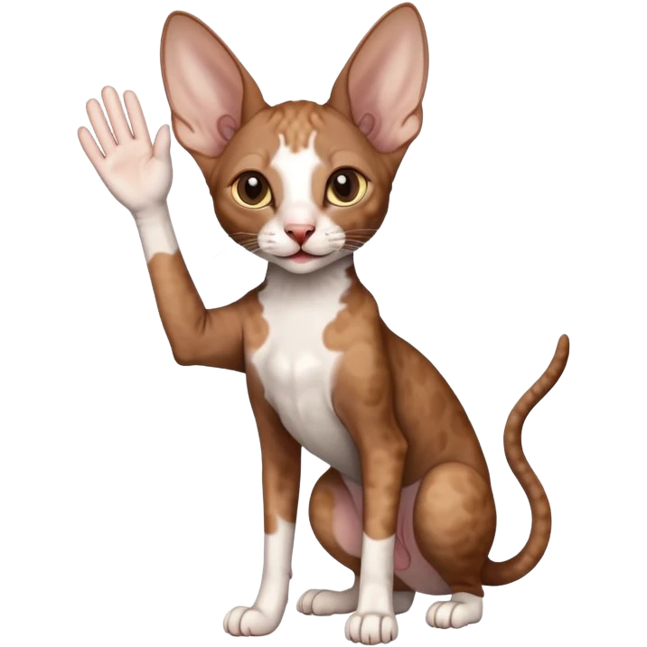 brown colored cornish rex cat waving emoji