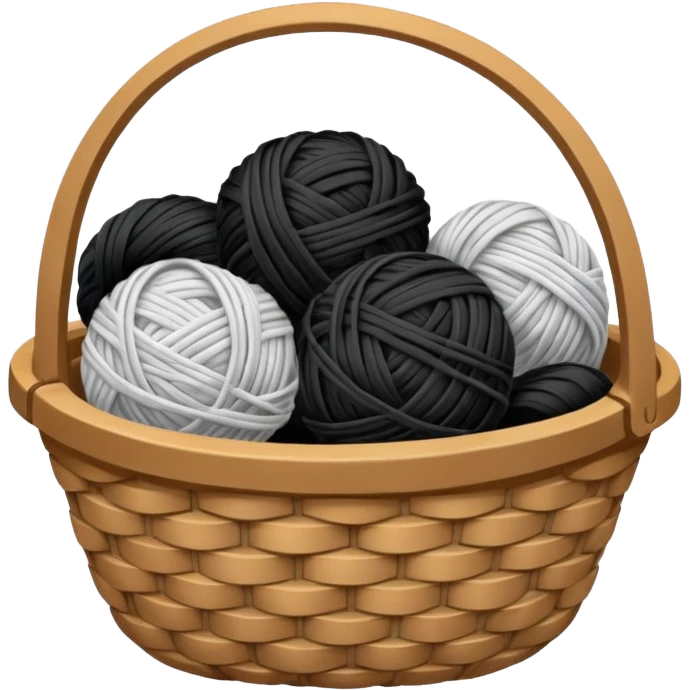 A basket with tangled black and white yarn spilling slightly over the side. emoji