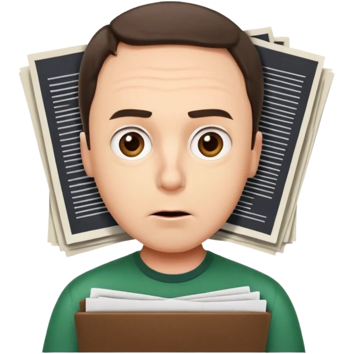 эмоджи  Шелдон (Теория большого взрыва) смотрит на  документы (листы А4) и удивляется emoji