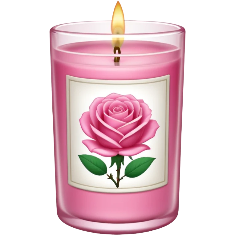 Rose candle – pink wax in clear glass with floral label emoji