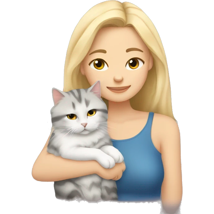 Blonde girl snuggling a Siberian cat  emoji