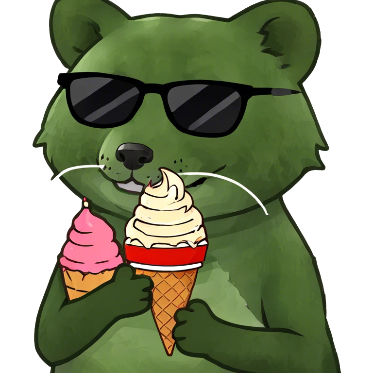 A red panda with ice cream in its hand with sunglasses emoji