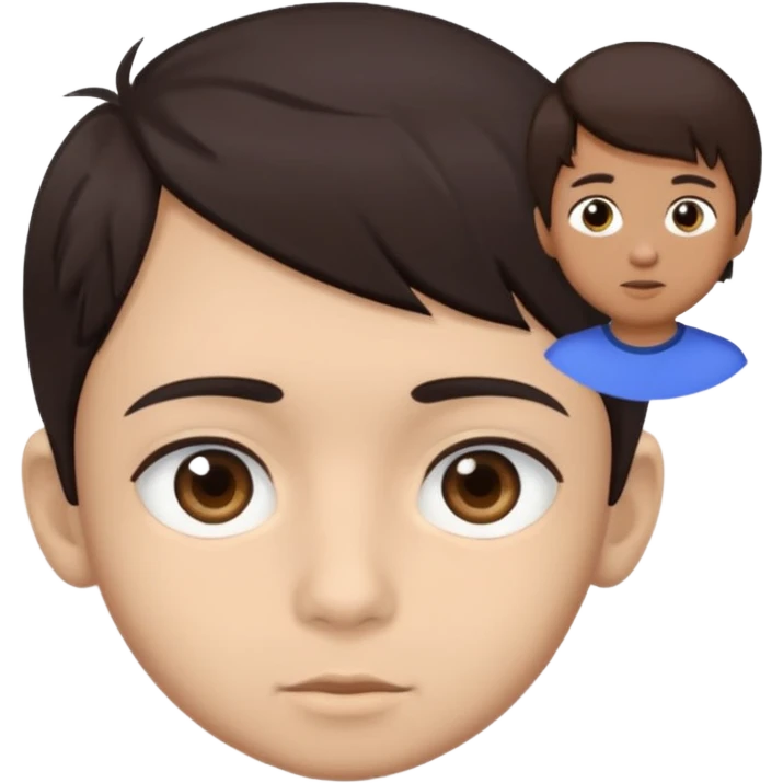 Dark brown hair, make the boy mixed race and is a boy and make his iris a bit smaller emoji