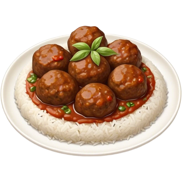 Kofte Cinematic Realistic Kofte Dish Emoji, depicted as spiced meatballs served alongside a portion of fragrant rice, rendered with rich textures and warm, appetizing lighting. emoji
