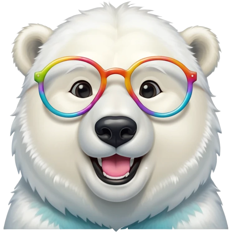 laughing polar bear headshot wearing large multicolored extravagant glasses emoji