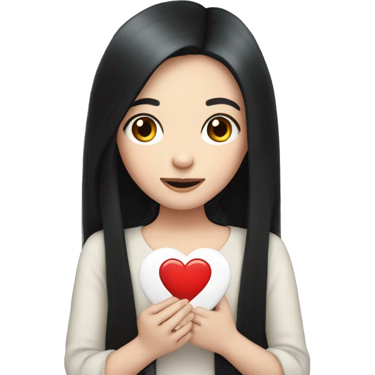 Pale girl with long black hair holding heart in her hands  emoji