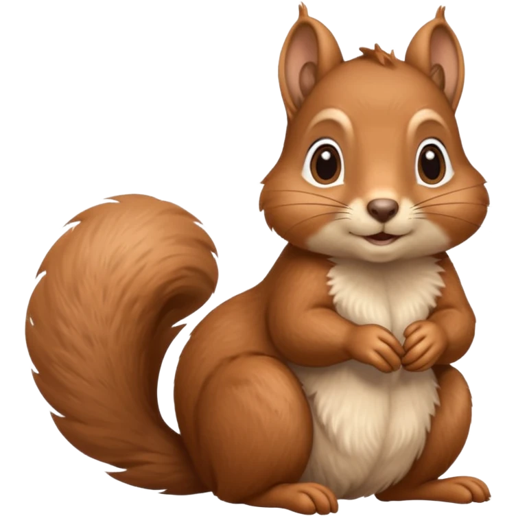 a squirrel with a dreamy, thoughtful expression, hand under chin in a classic thinking pose, eyes looking up emoji