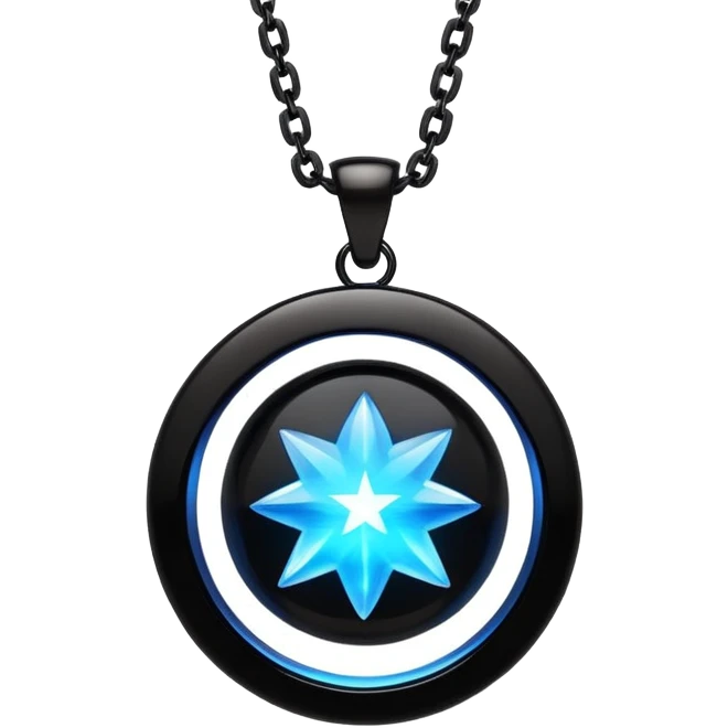 floating polished black onyx pendant, glowing with radiant blue energy, surrounded by tiny stars emoji